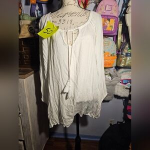 Dreams Co White Boho Blouse Plus Size 2x 26/28 Tassels